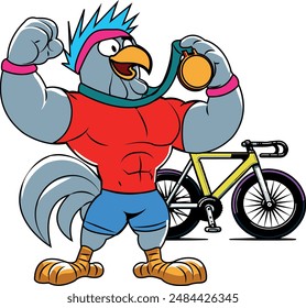 cyclist holding a gold medal in his hand