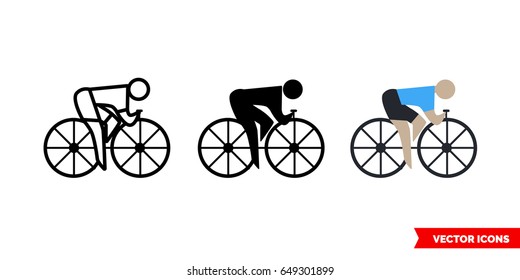 Cyclist icon of 3 types: color, black and white, outline. Isolated vector sign symbol.
