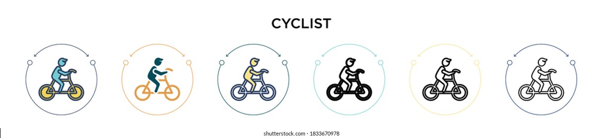 Cyclist icon in filled, thin line, outline and stroke style. Vector illustration of two colored and black cyclist vector icons designs can be used for mobile, ui, web