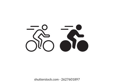Ícone de ciclista em contorno de movimento e vetor sólido