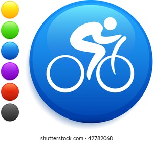 cyclist icon on round internet button original vector illustration 6 color versions included