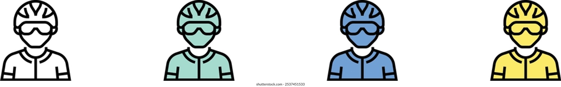 cyclist icon. Outline, Green, Blue and Yellow Style Design Isolated On White Background