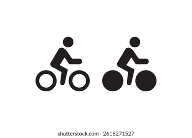 Ícone de ciclista definido no contorno e no estilo sólido Vetor