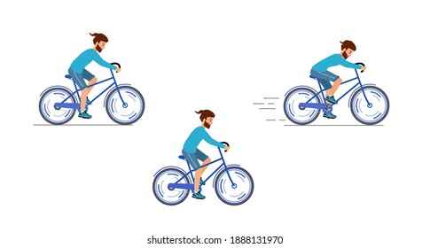 Cyclist illustration on white background . Racing cyclist in action set. Outdoor sports concept. Vector in flat style