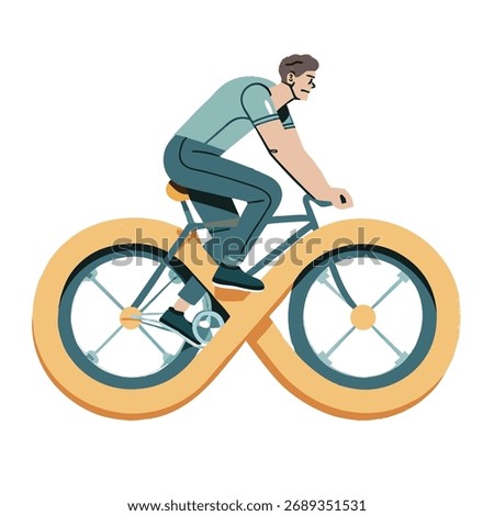 Cyclist inside infinity symbol representing endurance in continuous motion