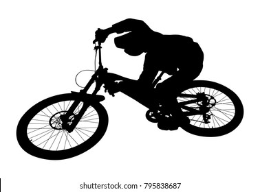 cyclist jump downhill mountain biking black silhouette