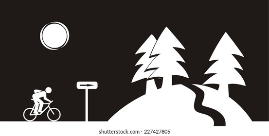 cyclist and landscape , vector icon