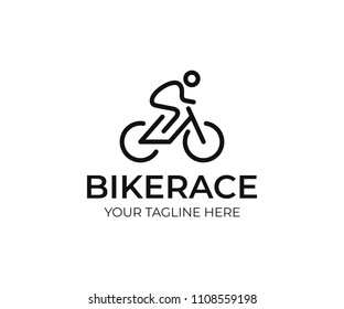 Cyclist logo template. Bicycle line art vector design. Bike cyclist logotype