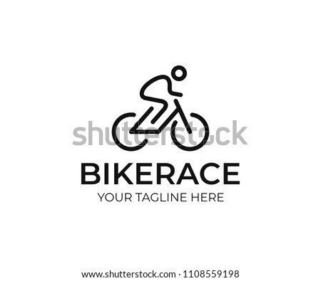 Cyclist logo template. Bicycle line art vector design. Bike cyclist logotype
