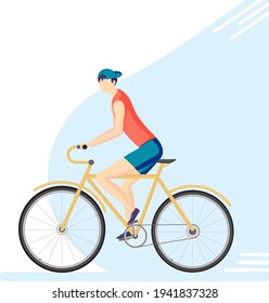 The cyclist is a man.
Active, sporty and healthy lifestyle, ecological transport.
Vector illustration in a flat style.