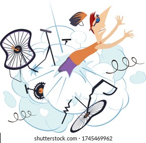 Cyclist man falling down from the bicycle isolated illustration. Cyclist man falling down from the bicycle isolated on white illustration 
