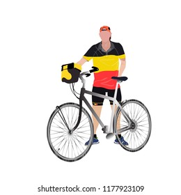 Cyclist man holding his bycicle ready for cycling, Belgium Cyclist