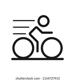 Cyclist with motion icon. Simple design, stroke outline style. Line vector. Isolate on white background.