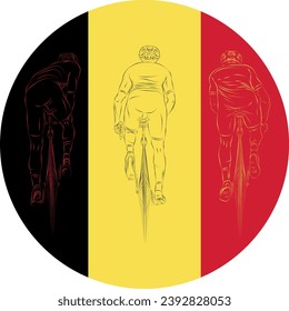 Cyclist on the background of the Belgium flag vector