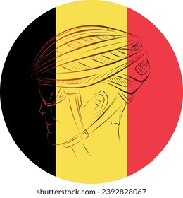 Cyclist on the background of the Belgium flag vector