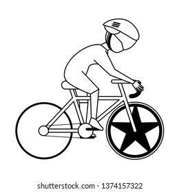 cyclist on bike avatar isolated in black and white