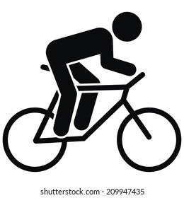 cyclist on a bike, black silhouette, vector icon, symbol