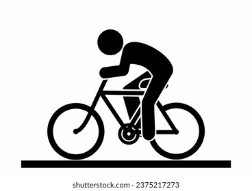 cyclist on a bike, cycle path, track, black silhouette, vector icon, symbol
