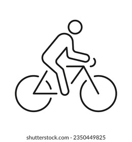 Cyclist on Bike Line Icon. Man on Mountain Bicycle Linear Pictogram. Professional Rider on Cycle Sport Race Outline Symbol. Outdoor Activity Sign. Editable Stroke. Isolated Vector Illustration.