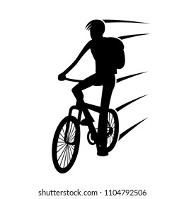Cyclist on bike sign on white background.