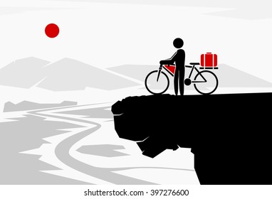 Cyclist on cliff