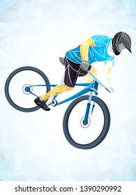 Cyclist on a downhill bike. Bicycle, transport, downhill, freeride, extreme, sports. Cycling, cyclist vector