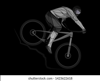 Cyclist on a downhill bike. Bicycle, transport, downhill, freeride, extreme, sports. Cycling, cyclist vector