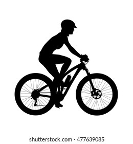 Cyclist on a mountain bike. Isolated vector silhouette. Profile, side view. Recreational cycling