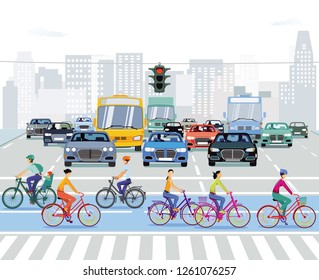 Cyclist on the road with cars