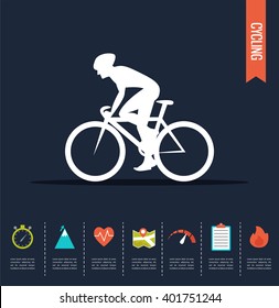 Cyclist on the sports bike.  Bicycle vector infographic