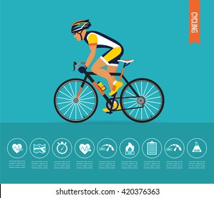 Cyclist On The Sports Bike. Bicycle Vector Infographic