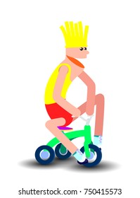 A cyclist on a tricycle.
