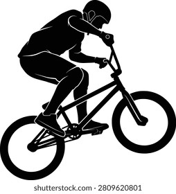 Cyclist performing a stunt on a BMX bicycle black silhouette vector