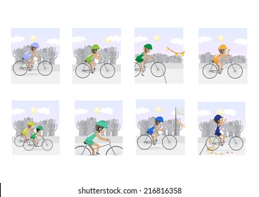 Cyclist At Professional Race Set - Isolated On White Background - Vector Illustration, Graphic Design Editable For Your Design 