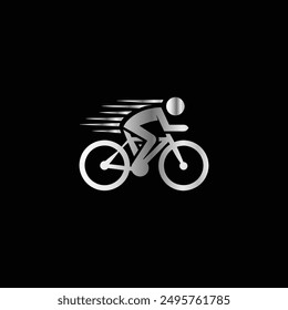 Cyclist racing icon. Vector illustration on a black background.