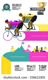Cyclist racing infographics. flat character and design elements. vector  illustration