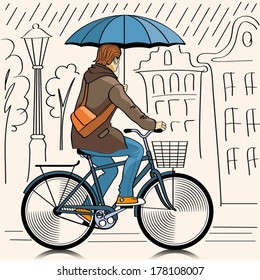 cyclist in rainy day