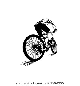 cyclist rear view black and white vector line art