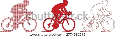 Cyclist in Red Silhouette and Dotted Style on White Background cycling bicycle