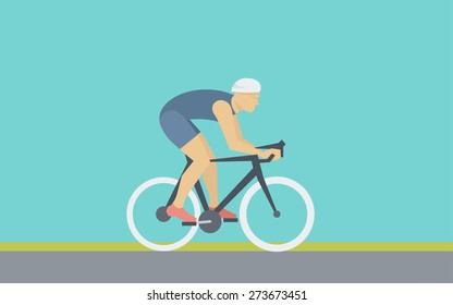 Cyclist Rides a Bicycle - Simple Illustration in Flat Style