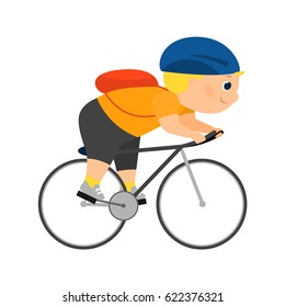 Cyclist rides a bicycle.Isolated on white background. Cartoon style. Vector illustration