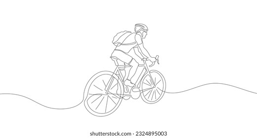 Un ciclista o ciclista recorre la calle. dibujo continuo de una línea de deportista. Ilustración del vector