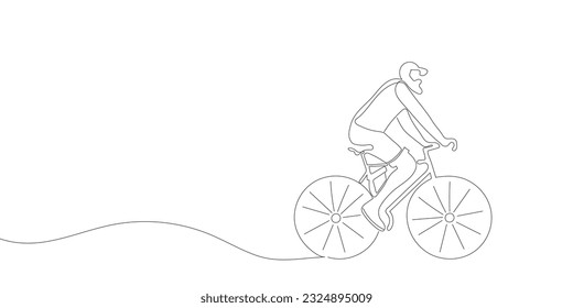 A cyclist or cyclist rides down the street. continuous one line drawing of sports man. Vector illustration