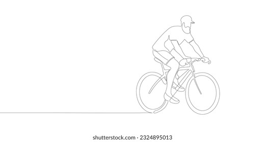 A cyclist or cyclist rides down the street. continuous one line drawing of sports man. Vector illustration