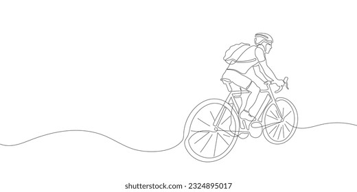Un ciclista o ciclista recorre la calle. dibujo continuo de una línea de deportista. Ilustración del vector