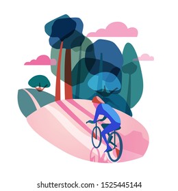 Cyclist rides in the evening Park. Cycling. Athlete on a Bicycle.Sunset. Vector illustration.