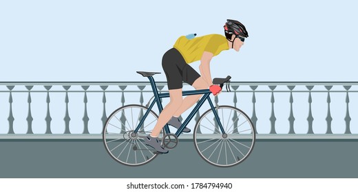 Cyclist rides on the bridge - vector. World Car Free Day. Banner horizontal.