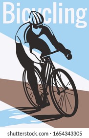 Cyclist rides on the road. Illustration for the poster design.