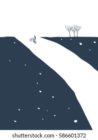 Cyclist riding bicycle on small hills in spring. Eps10 vector illustration.