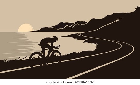 cyclist riding bicycle at the seashore. 